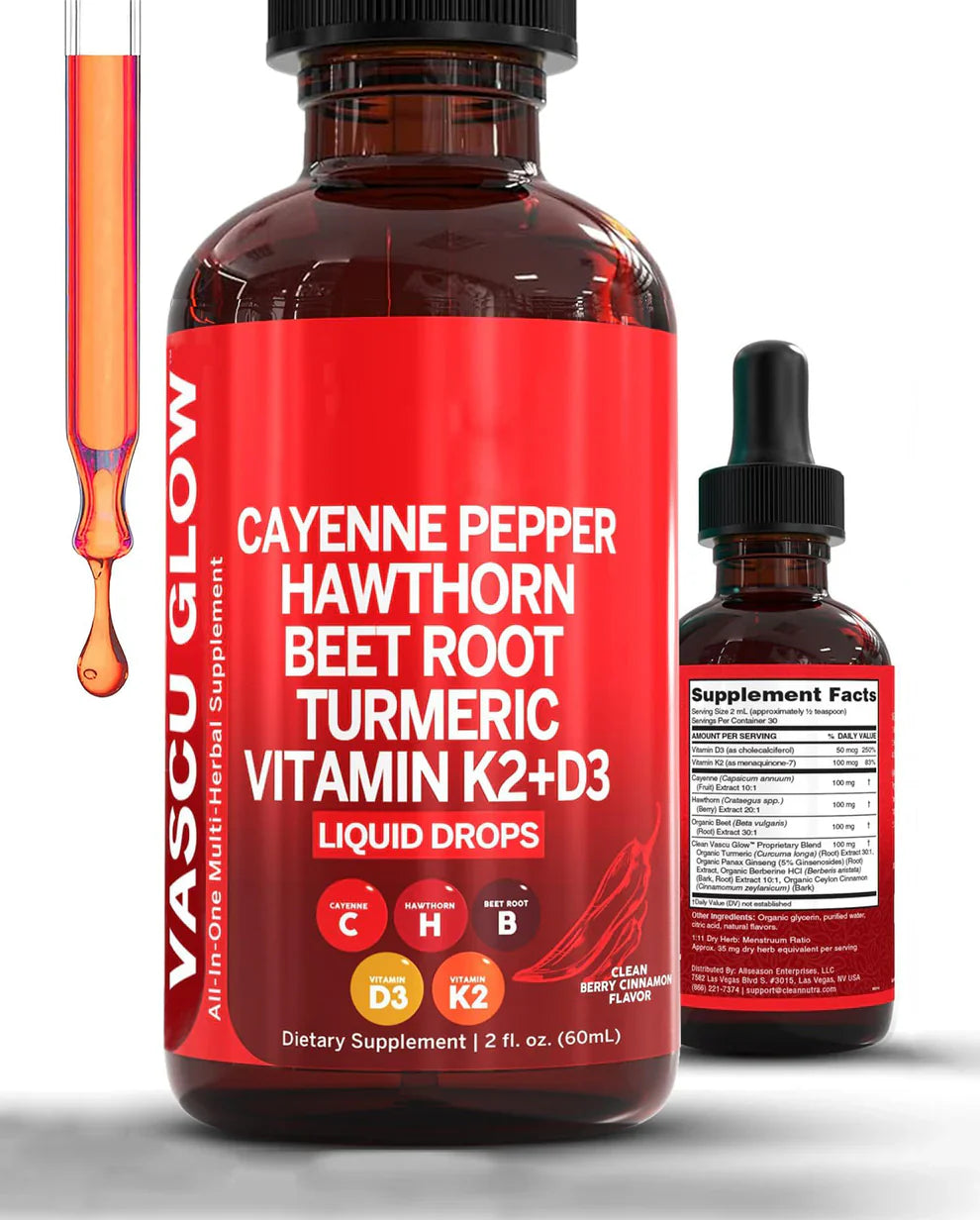 Clean Nutra Cayenne Pepper Drops – Vascu Glow Liquid Supplement for Circulation, Heart, and Daily Wellness