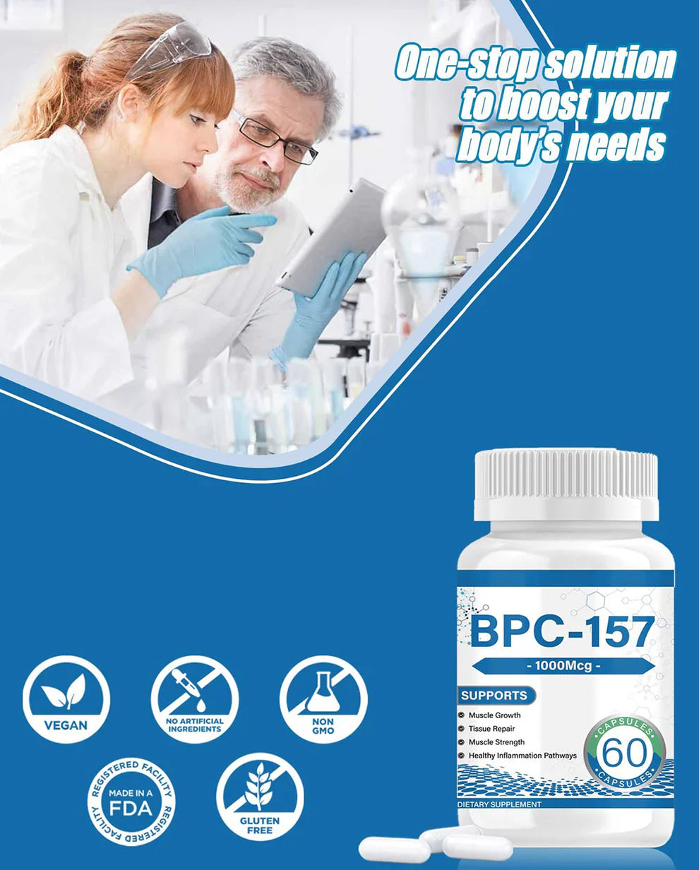 BPC-157 Peptide Capsules 1000mcg | Muscle Recovery, Tissue Repair, Joint Support & Vitamin B12 Energy Wellness Supplement