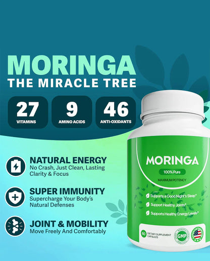 Pure Moringa Powder Capsules Boosts Satmina, Wellness Enhances Vitality Rich in Antioxidants and Essential Vitamins