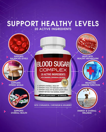Blood Sugar Complex Supplement with Cinnamon, Chromium & Bitter Melon | Supports Metabolism & Wellness