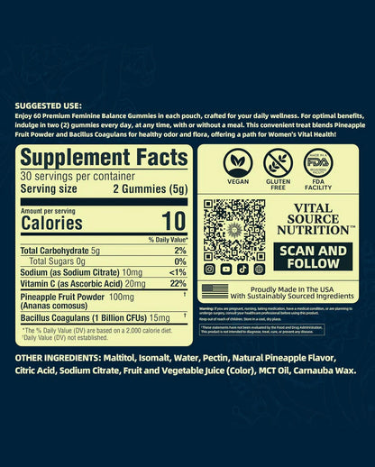 Feminine Balance Gummies for Women - Premium Balance Supplement for Women PH Health, Gut Healthy, Immune Support, Hawaiian Pineapple Flavor