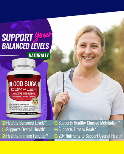 Blood Sugar Complex Supplement with Cinnamon, Chromium & Bitter Melon | Supports Metabolism & Wellness