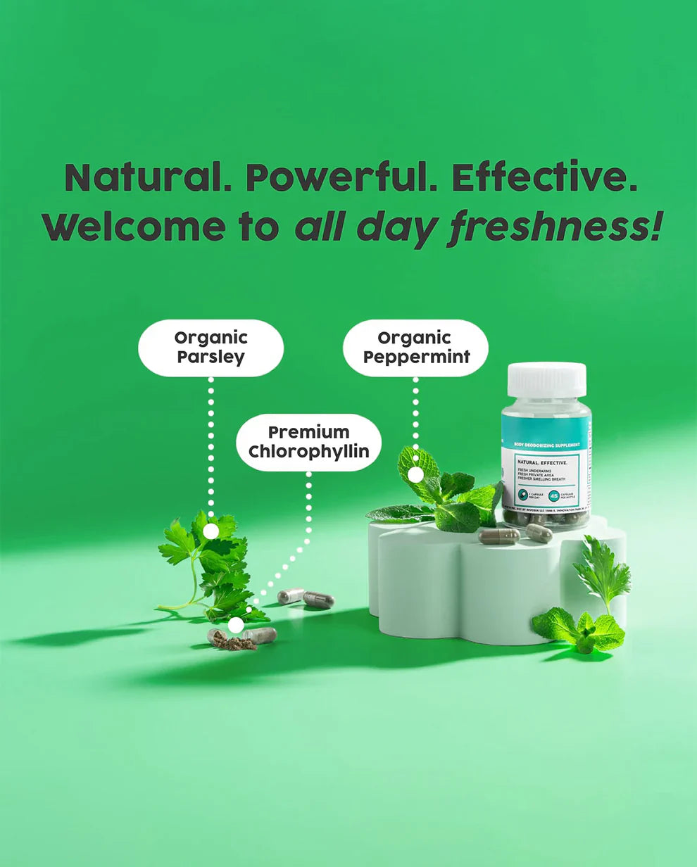 Full Body Natural Deodorizer Capsules – Chlorophyll Internal Deodorant, Odor Control, Lab Tested