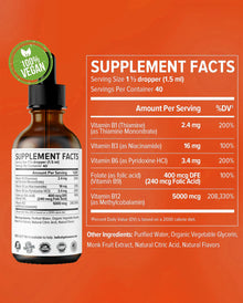 Vitamin B12 Liquid Drops with B6 & B1 – Raspberry Flavor B-Complex Energy Supplement | Fast Absorbing B12
