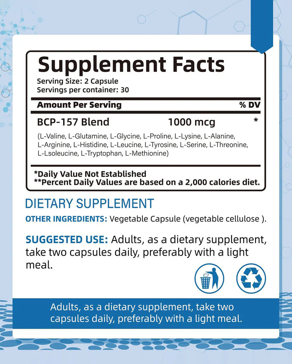 BPC-157 Peptide Capsules 1000mcg | Muscle Recovery, Tissue Repair, Joint Support & Vitamin B12 Energy Wellness Supplement