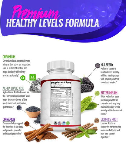 Blood Sugar Complex Supplement with Cinnamon, Chromium & Bitter Melon | Supports Metabolism & Wellness
