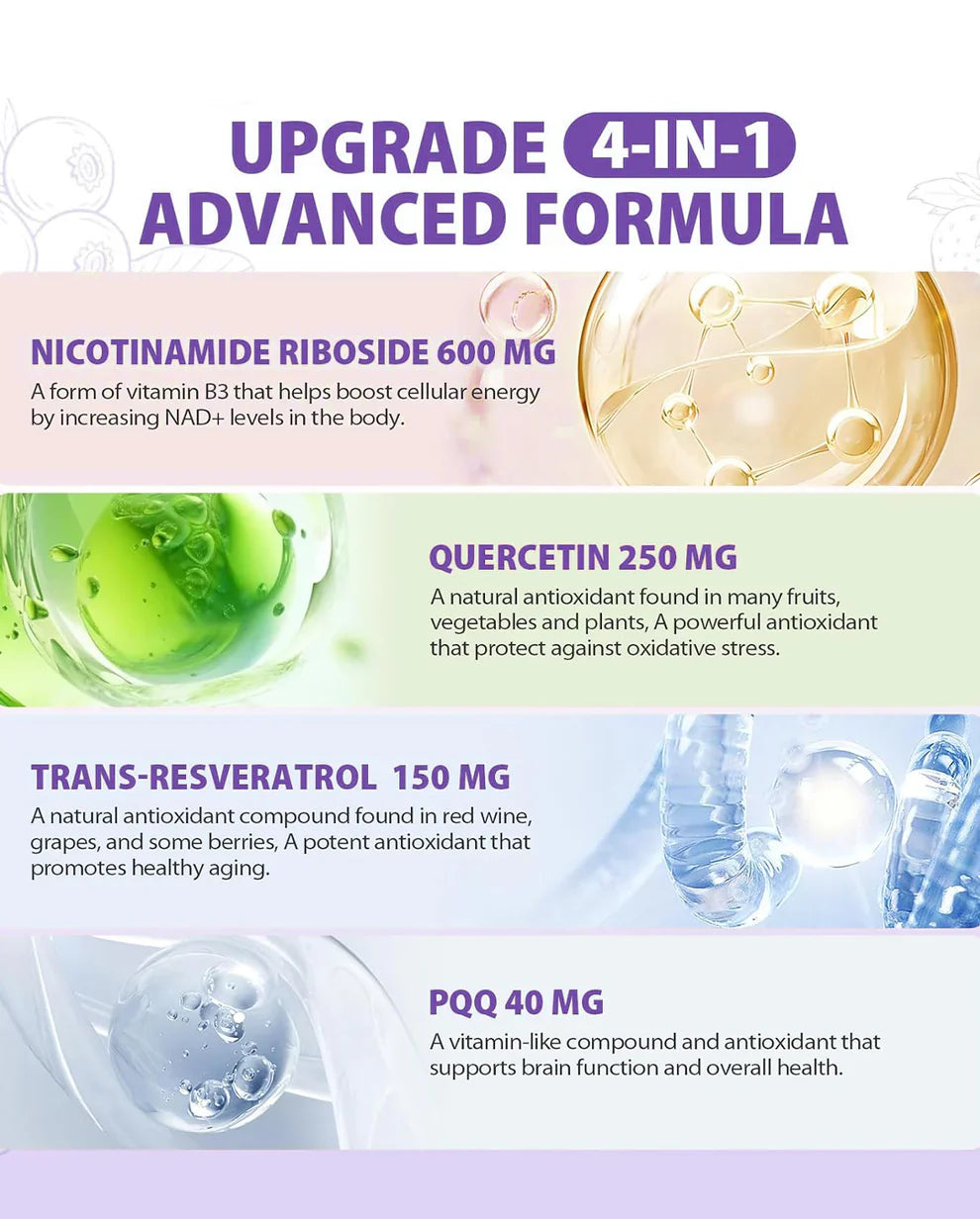 1000mg NAD+ Liquid Supplement with NR, Resveratrol & PQQ | Vitamin B12 Energy Boost, Brain Focus & Cellular Wellness