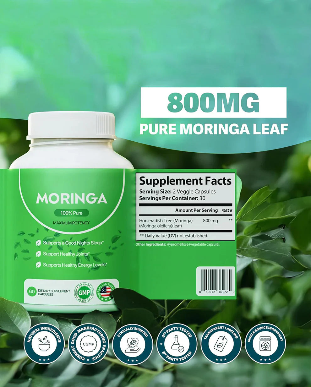 Pure Moringa Powder Capsules Boosts Satmina, Wellness Enhances Vitality Rich in Antioxidants and Essential Vitamins