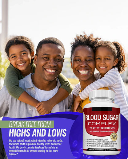 Blood Sugar Complex Supplement with Cinnamon, Chromium & Bitter Melon | Supports Metabolism & Wellness