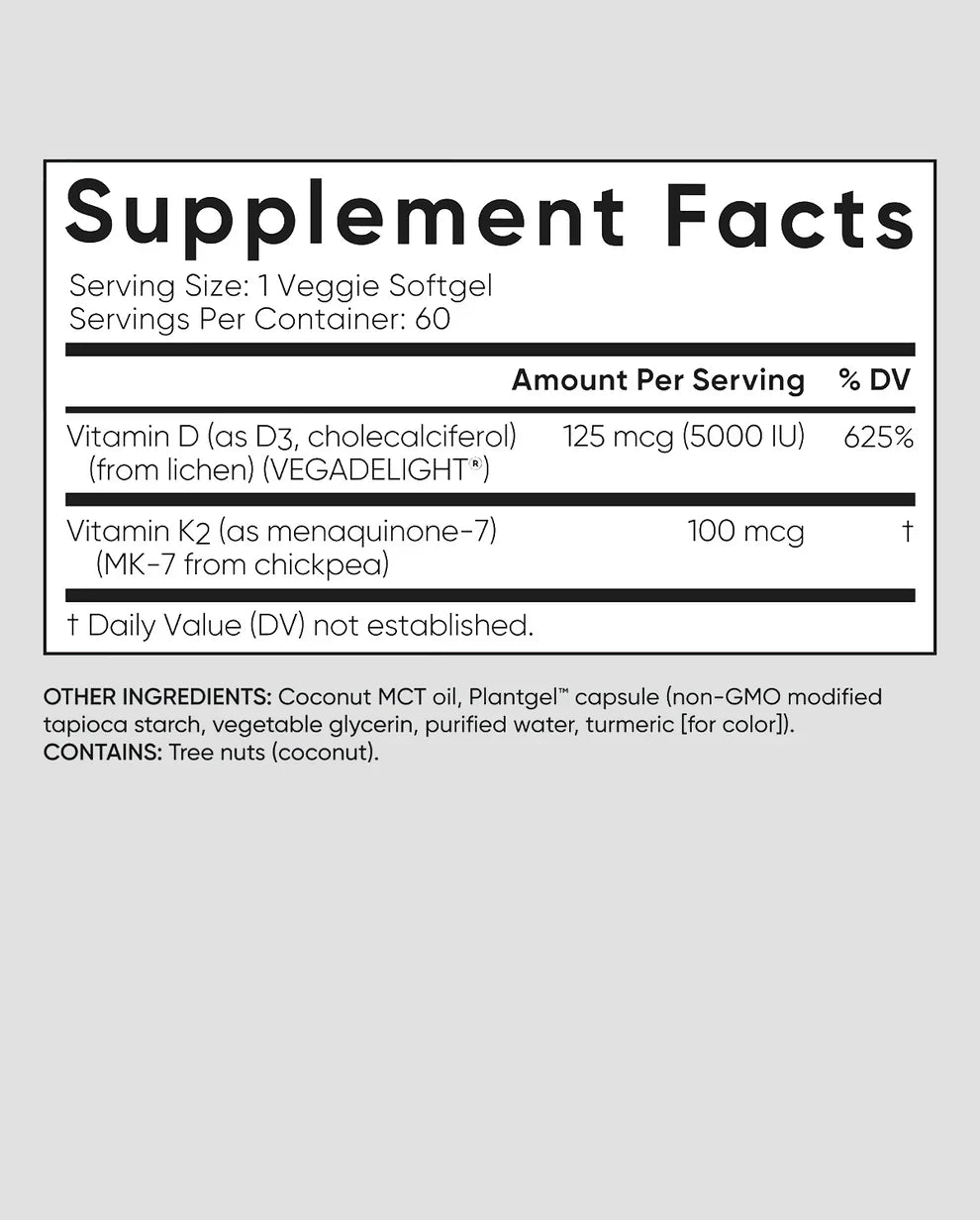 Vitamin D3 + K2 Vegan Soft gel Capsules – Supports Bone & Immune Function