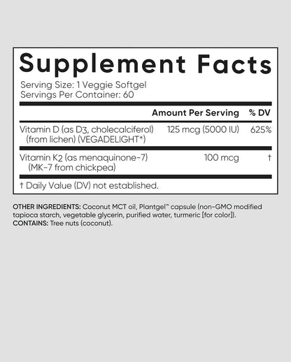 Vitamin D3 + K2 Vegan Soft gel Capsules – Supports Bone & Immune Function