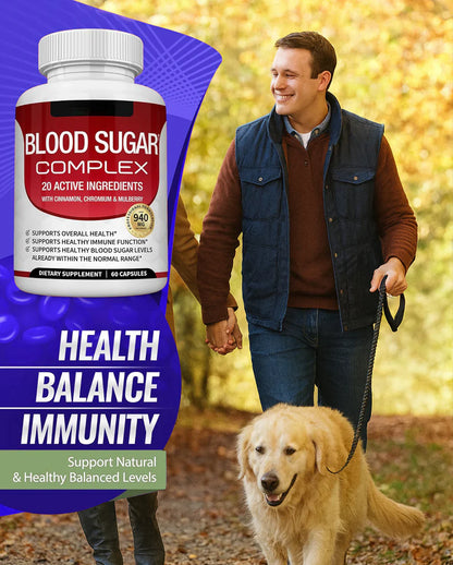 Blood Sugar Complex Supplement with Cinnamon, Chromium & Bitter Melon | Supports Metabolism & Wellness