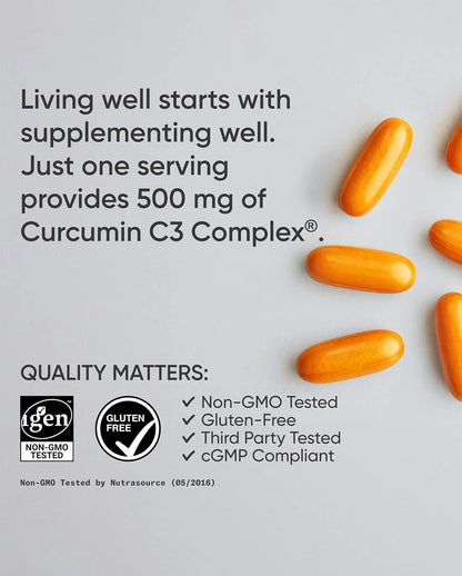 Turmeric Curcumin 500mg with Black Pepper & Organic Coconut Oil | Vitamin B12 Energy Support, Joint & Immune Wellness Supplement