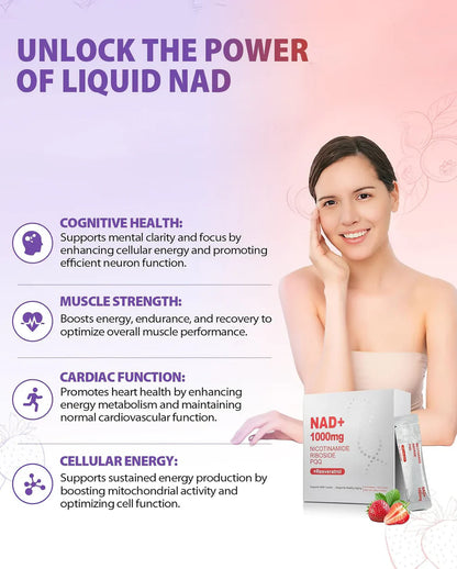 1000mg NAD+ Liquid Supplement with NR, Resveratrol & PQQ | Vitamin B12 Energy Boost, Brain Focus & Cellular Wellness