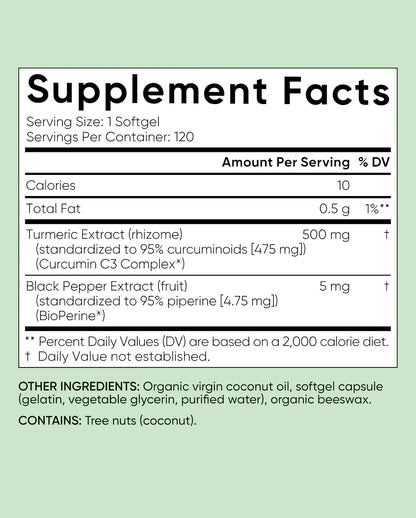 Turmeric Curcumin 500mg with Black Pepper & Organic Coconut Oil | Vitamin B12 Energy Support, Joint & Immune Wellness Supplement