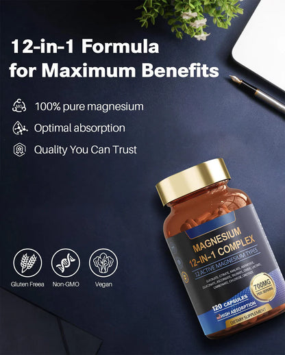 Magnesium  – 12-in-1 Complex - Blend with Glycinate & Citrate